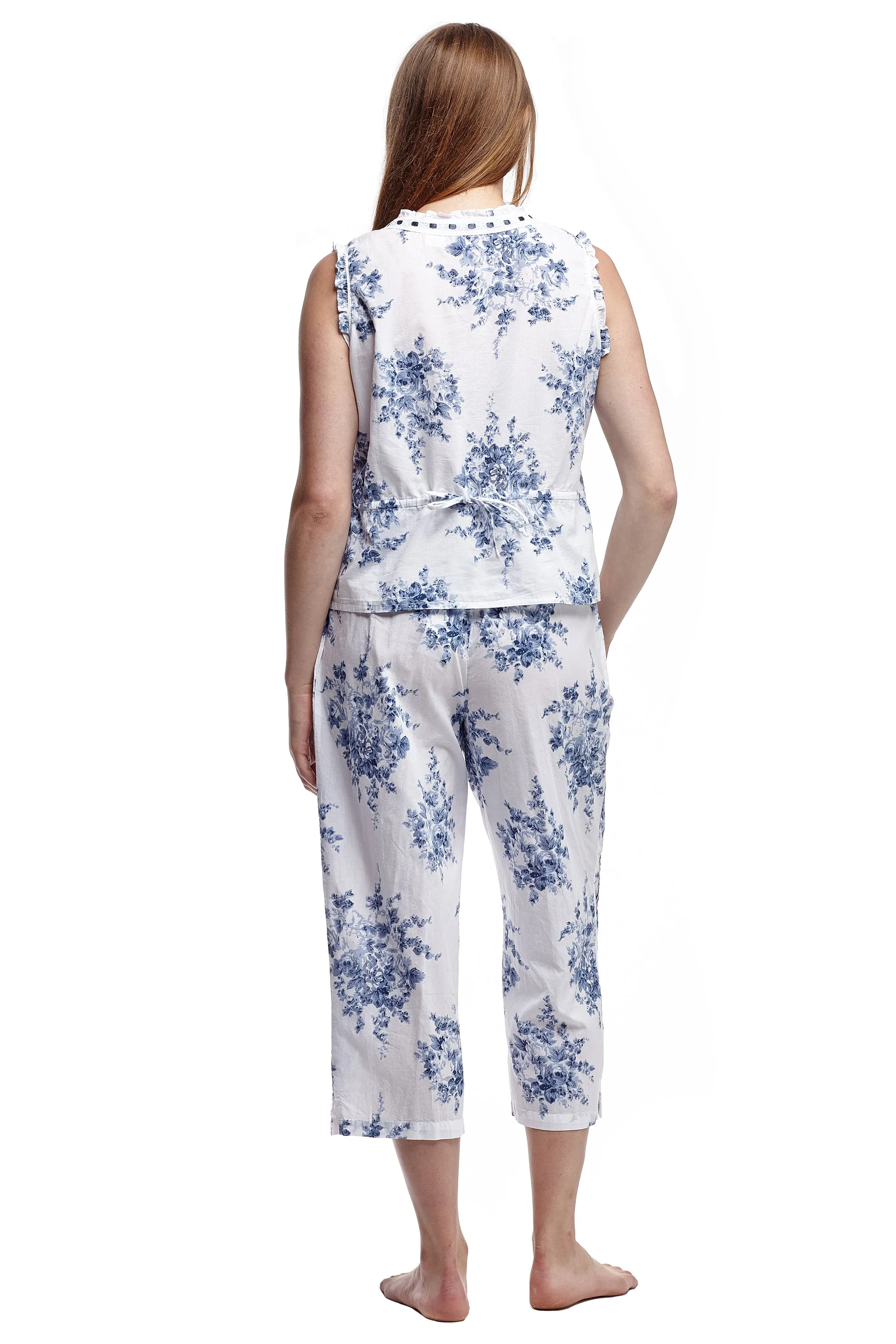 100% Cotton PJs-  Blue and White Floral Print