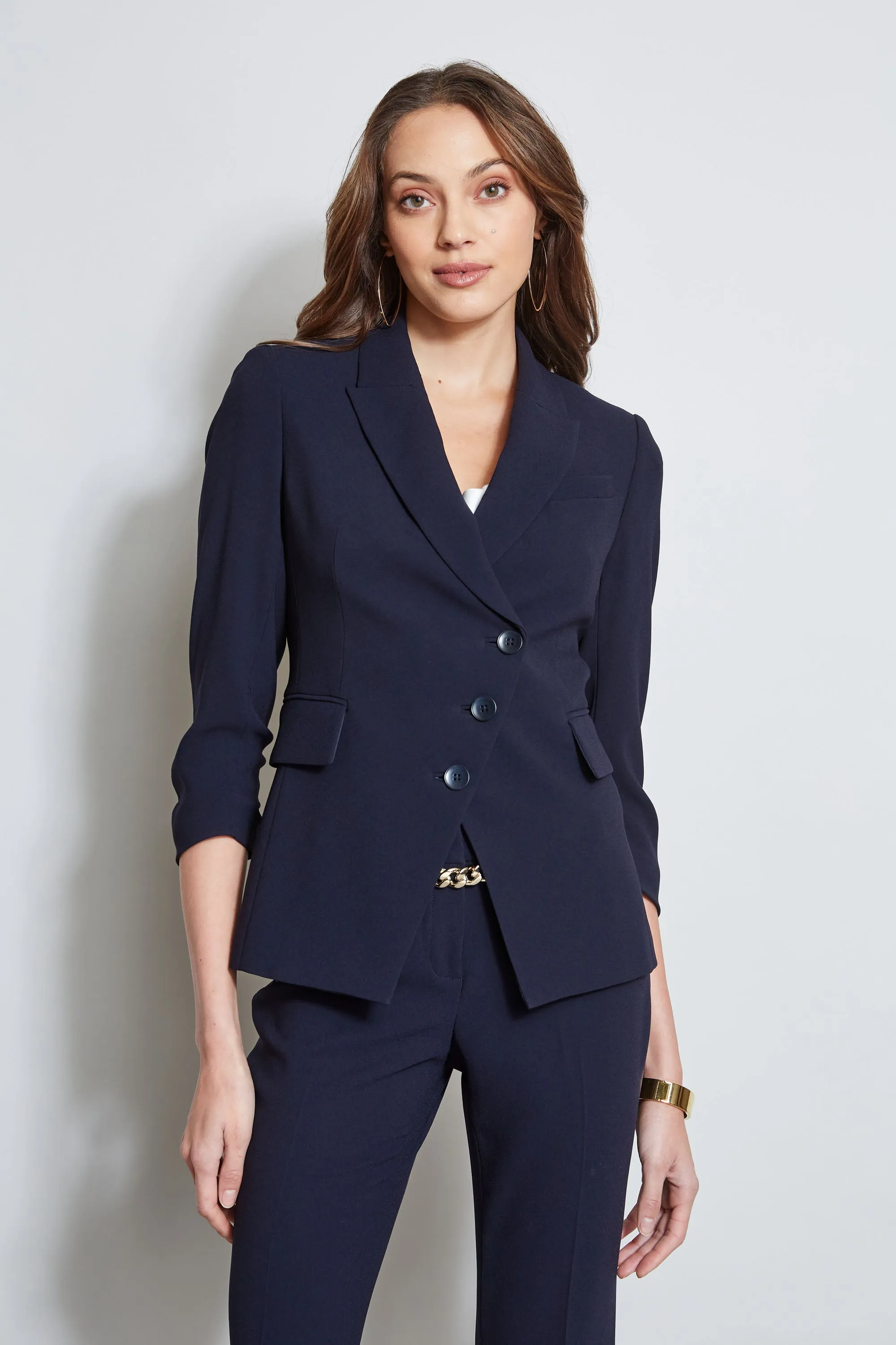 3 Button Ruched Sleeve Blazer