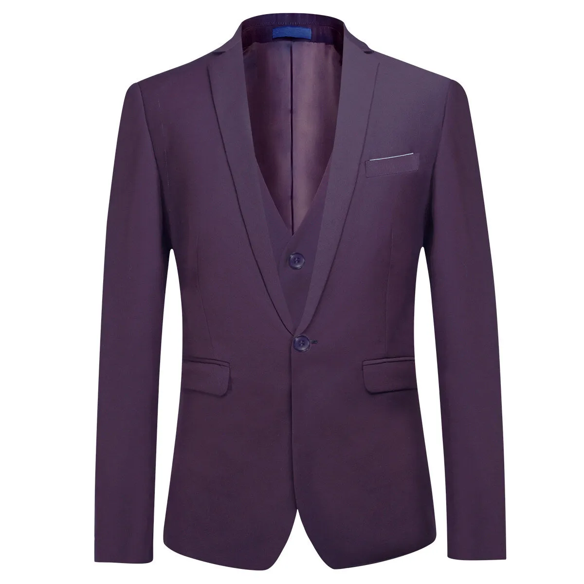 3-Piece One Button Formal Suit Dark Purple Suit