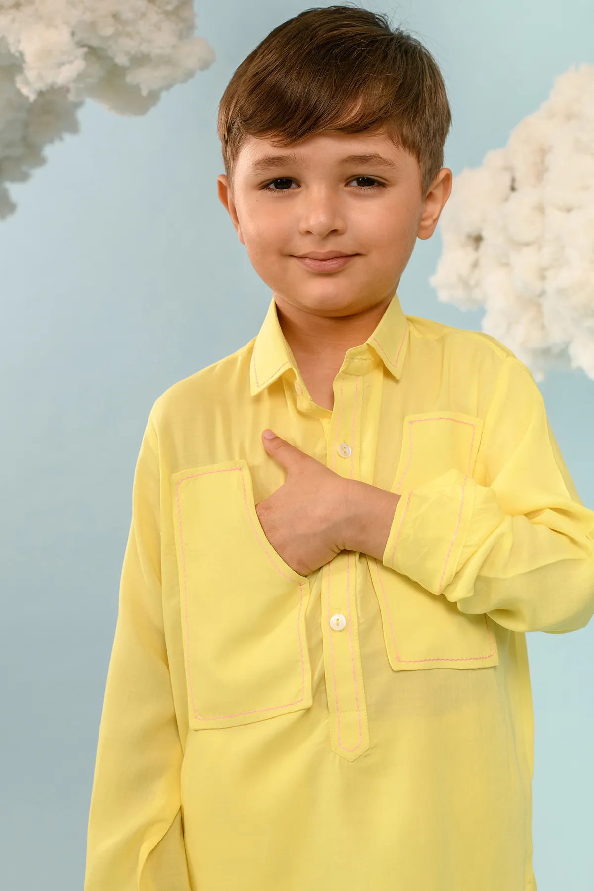 Amber- Yellow Tencel Kurta & Pant Set For Boys