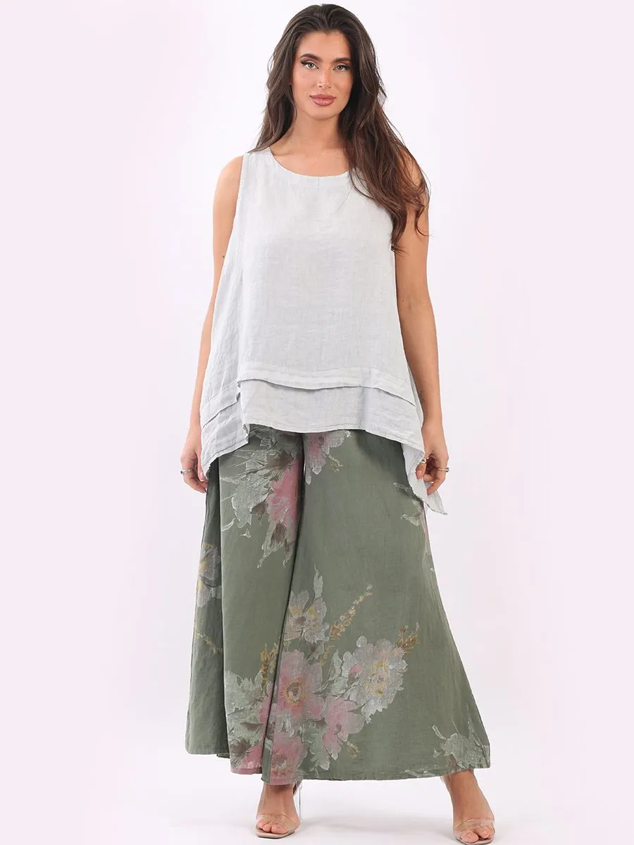 Anne   Kate Italian Floral Linen Palazzo Pants