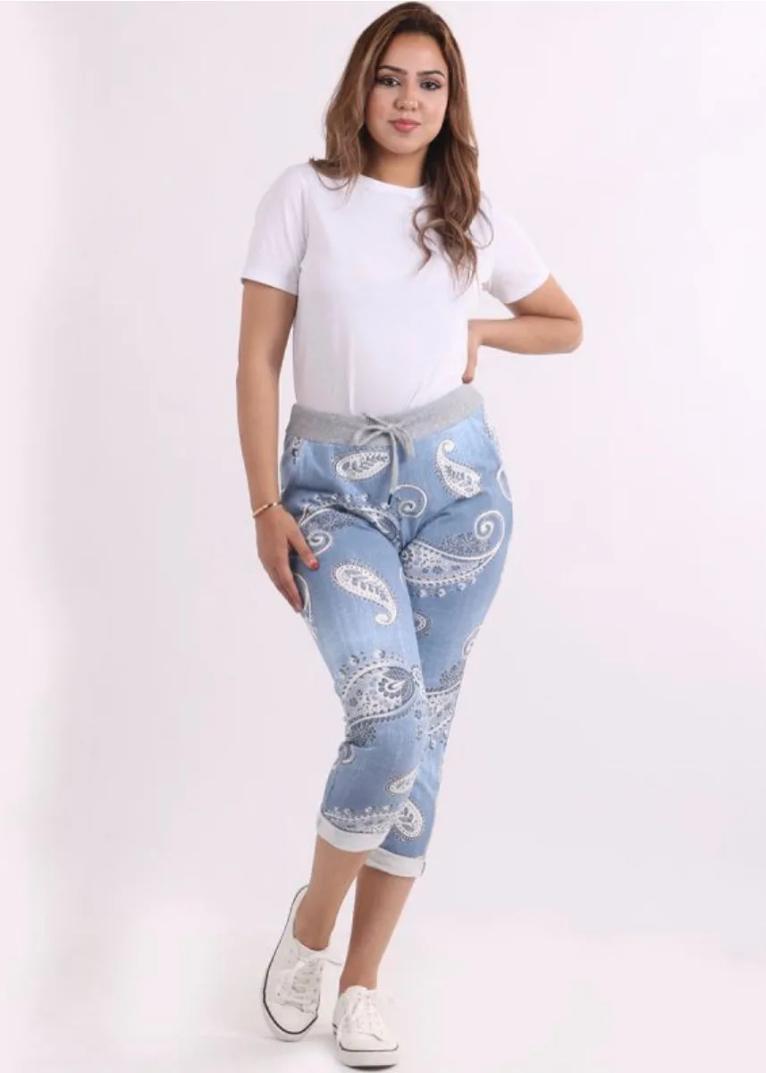 Anne   Kate Italian Paisley Print Light Denim Trouser 14-18