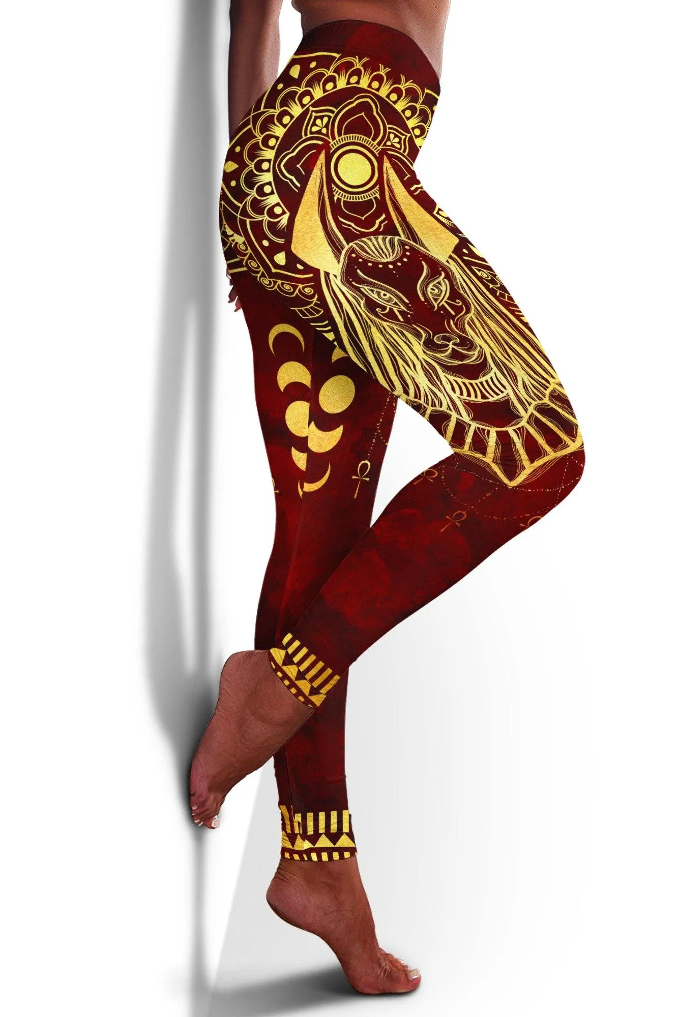 Anubis Pattern In Red Leggings