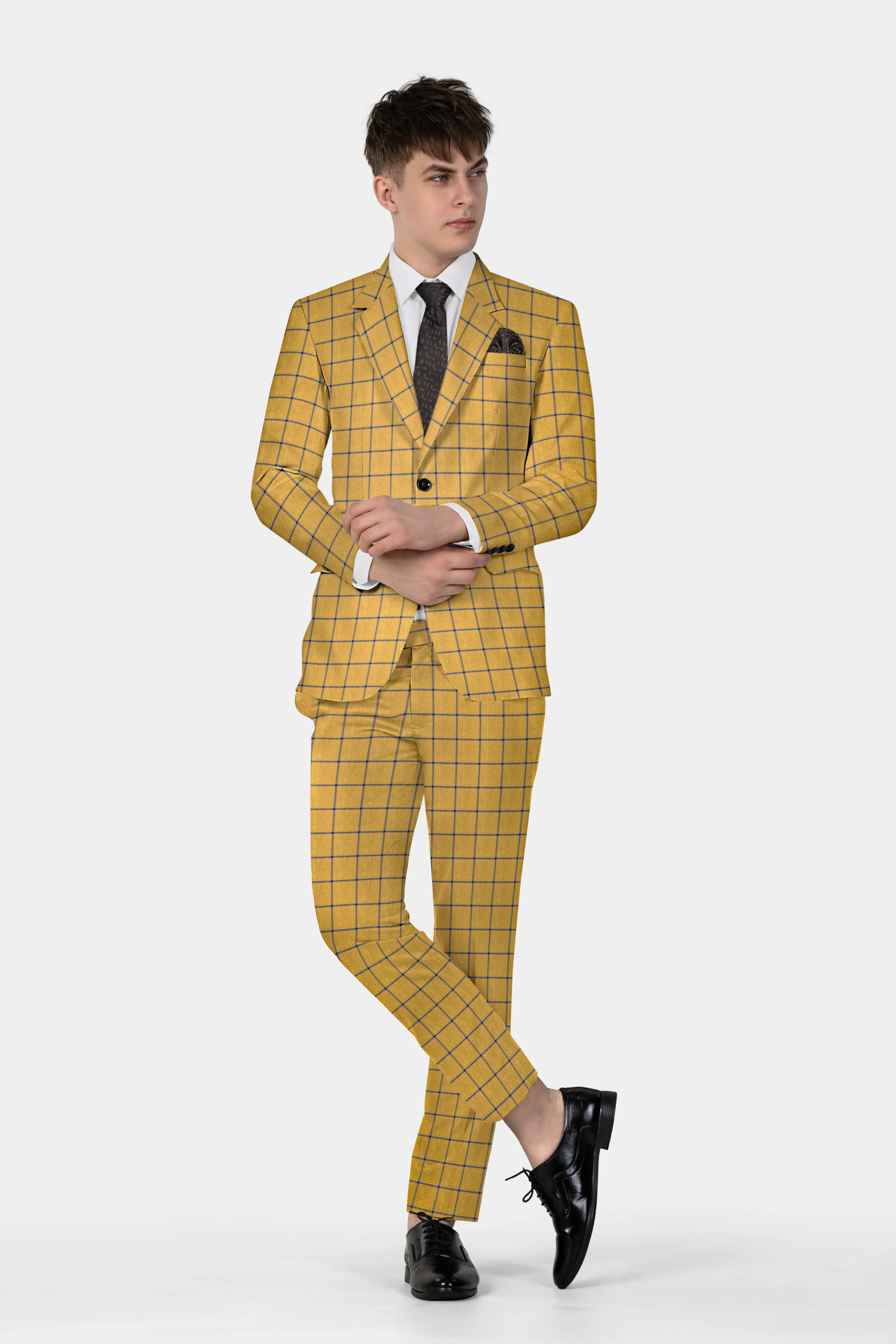 Anzac Yellow with Astronaut Blue Windowpane Tweed Pant