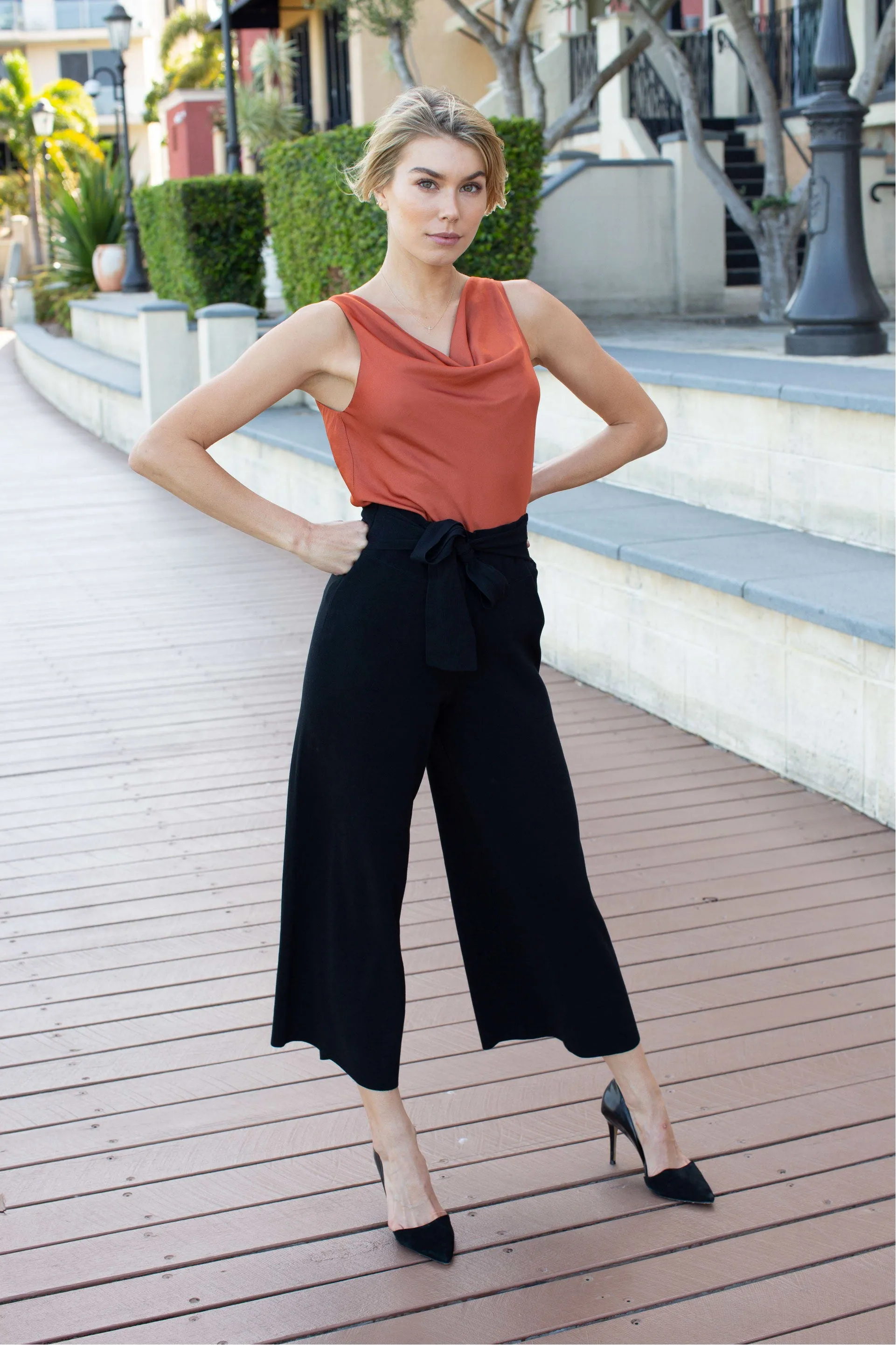 Avril Tie Front Black Culottes