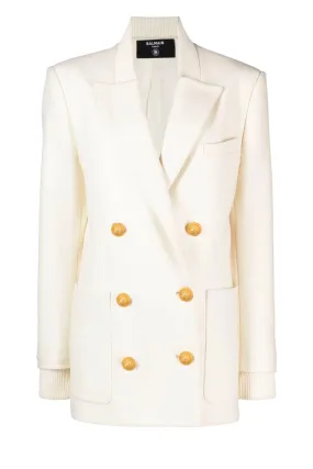 Balmain 6 Button Double Breasted Wool Blazer Coat - Beige