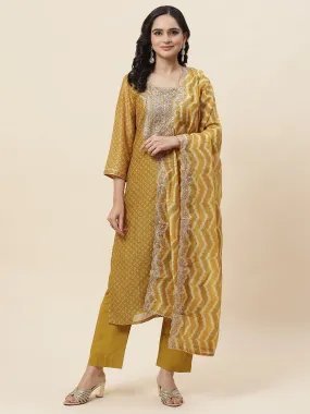 Bandhani Printed Chanderi Kurta With Pants & Dupatta