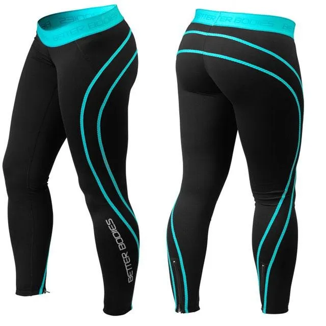 Better Bodies Athlete Tights - Black-Aqua