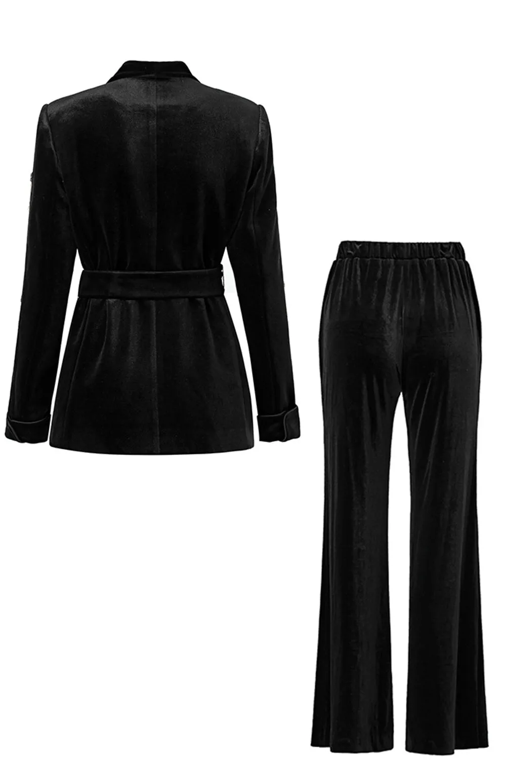 Black Beaded 2 Piece Lace Up Velvet Women Suit