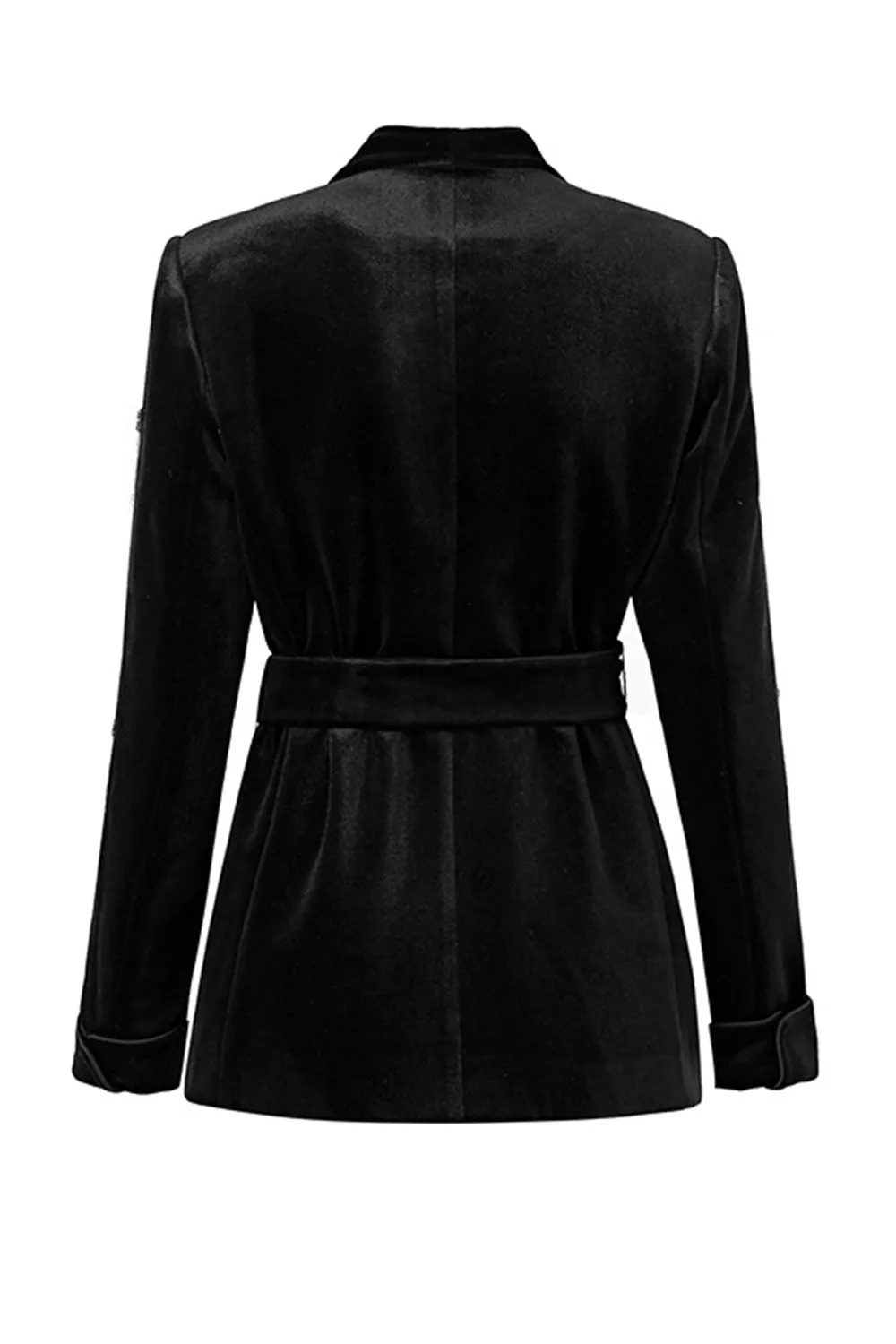 Black Beaded 2 Piece Lace Up Velvet Women Suit