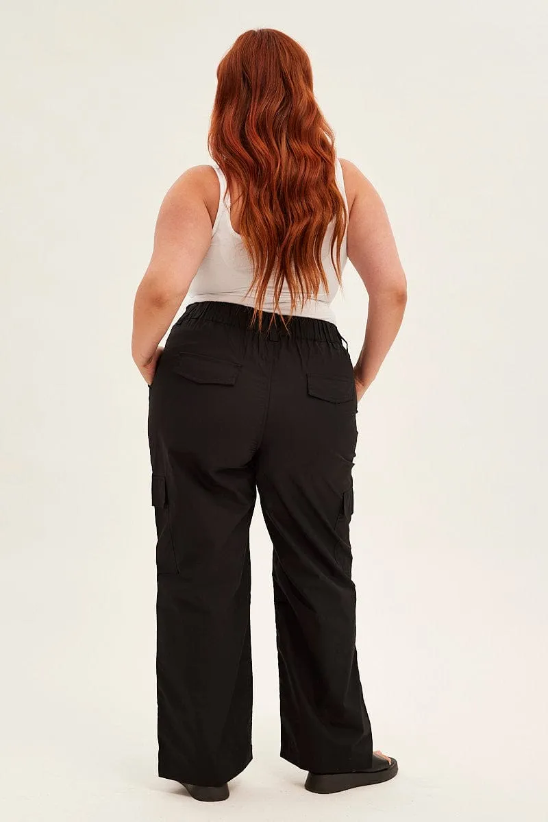 Black Cargo Pants Mid Rise