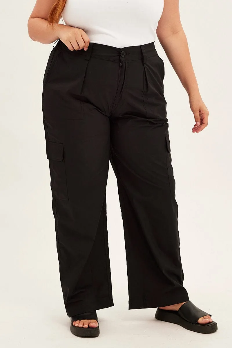 Black Cargo Pants Mid Rise