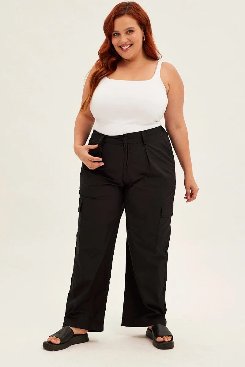 Black Cargo Pants Mid Rise