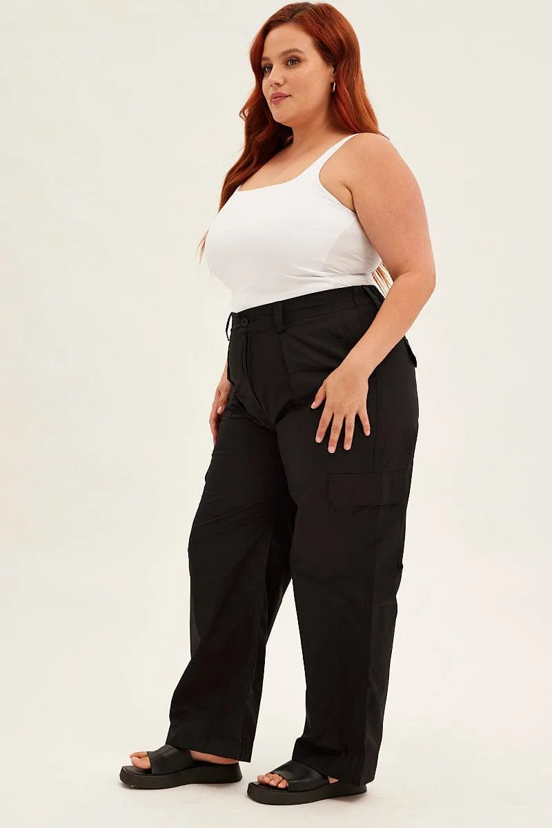 Black Cargo Pants Mid Rise