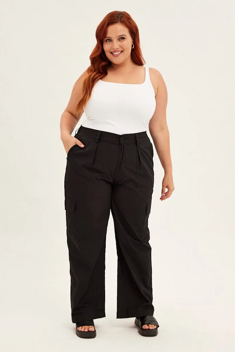 Black Cargo Pants Mid Rise