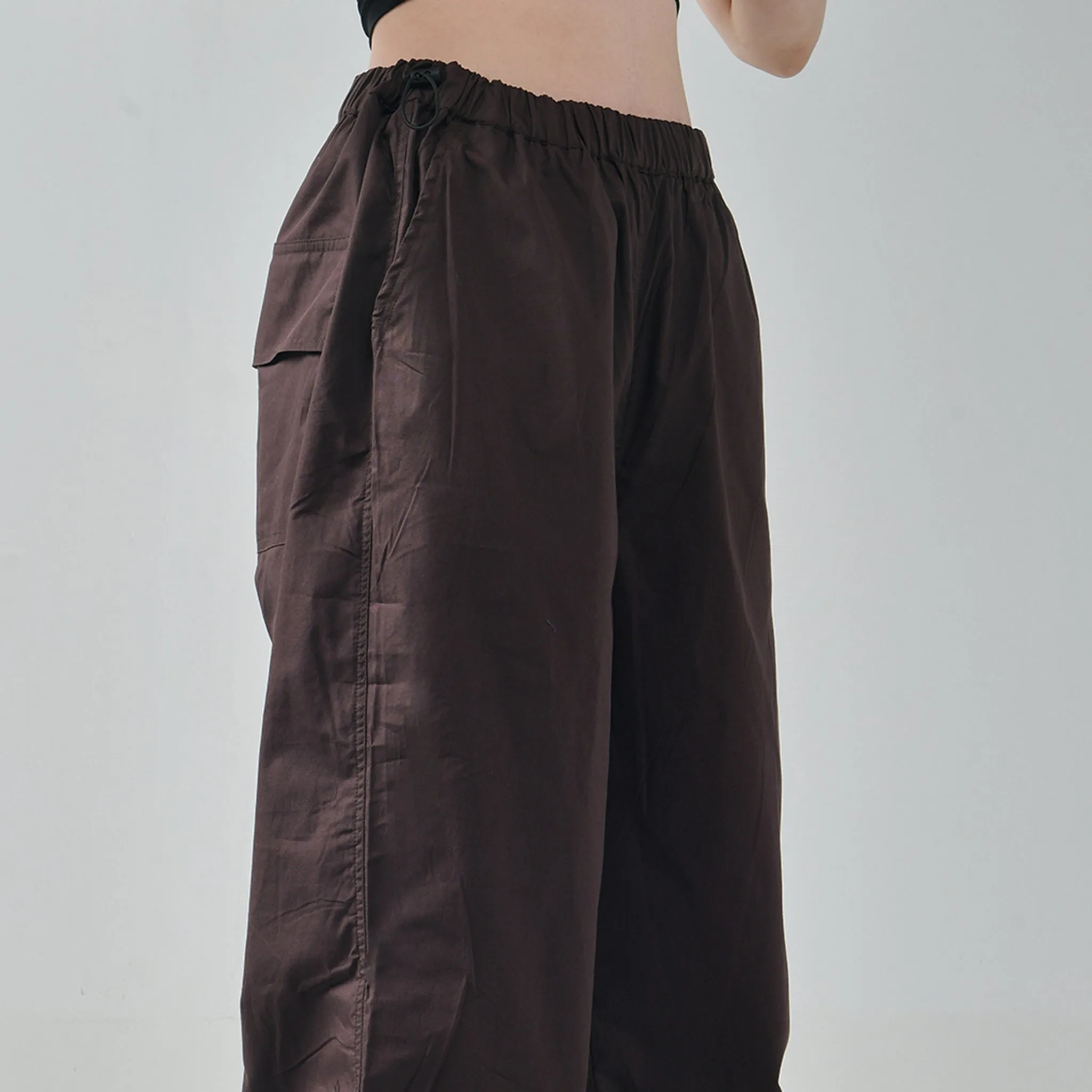 Black Tube Top & Brown Parachute Pants