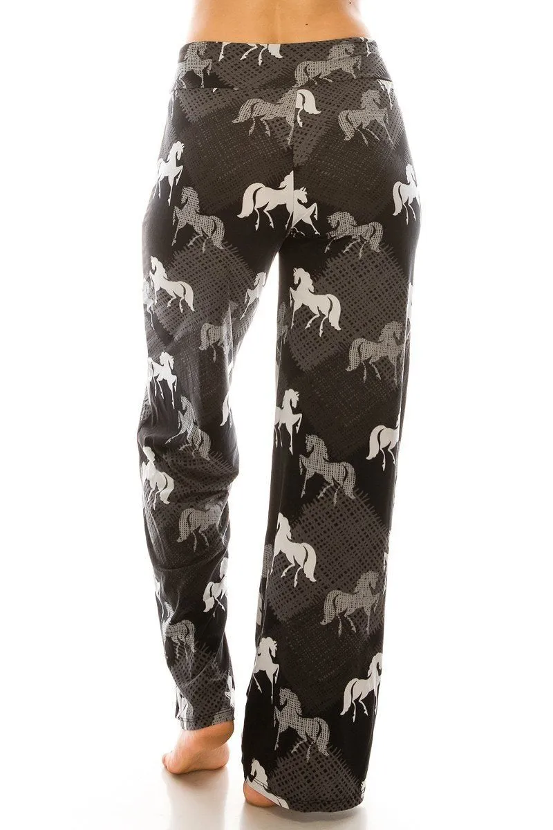 Black White & Gray Horse Print Comfortable Soft Lounge Pajama Pants