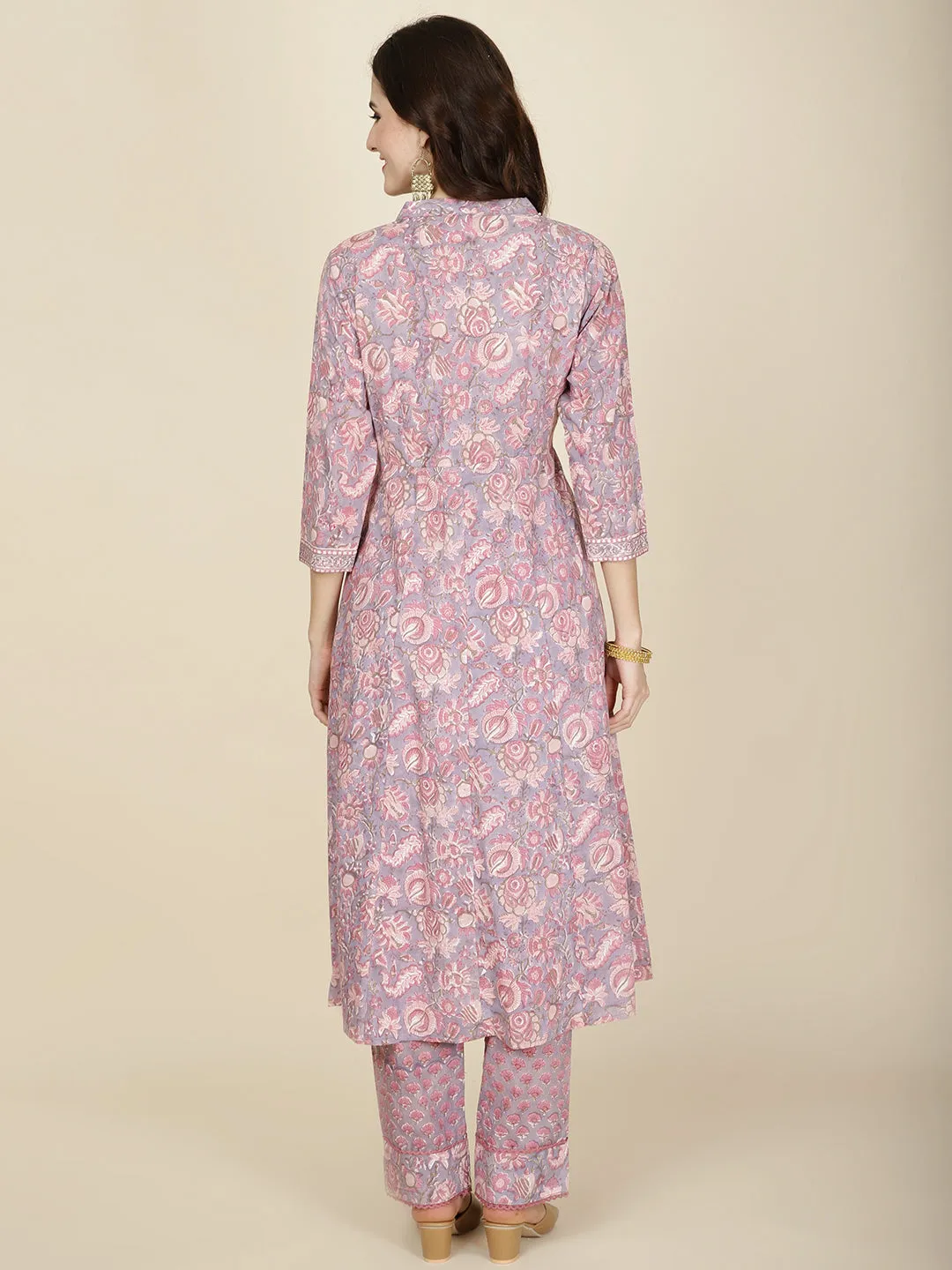 Block Printed Cotton Kurta With Pants