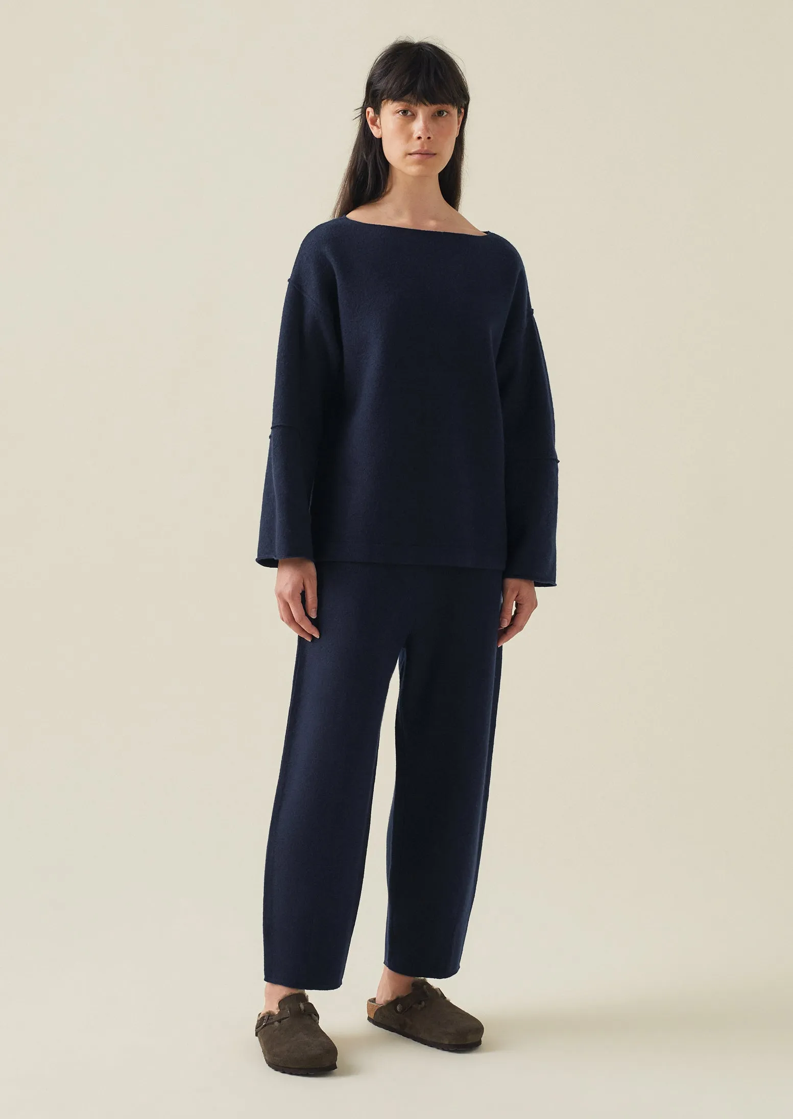 Boiled Wool Pull On Pants | Navy