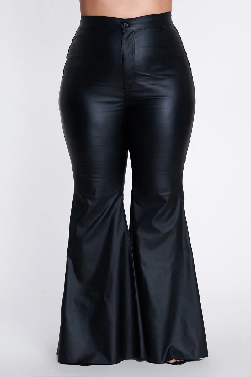 Bold & Beautiful Black Faux Leather Bell Bottom Pants - PLUS