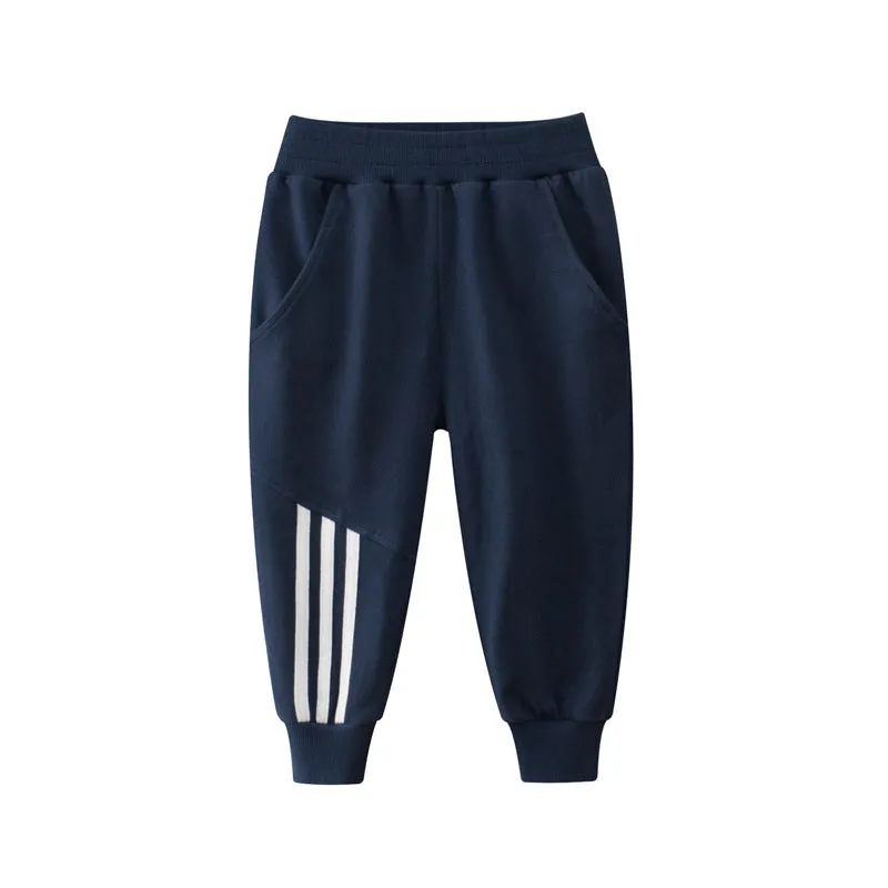 Boys Solid Color Striped Pocket Pants