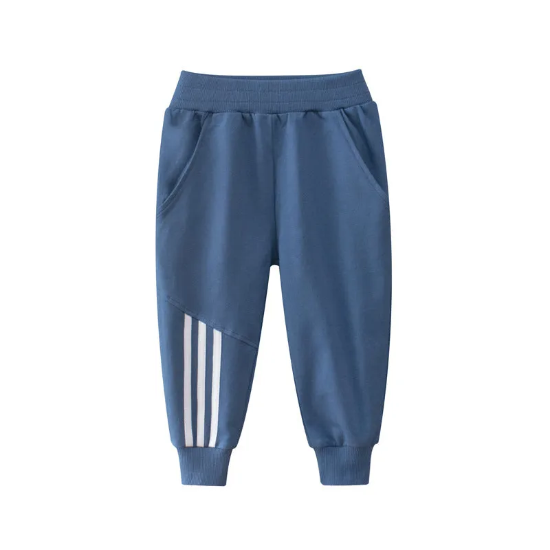 Boys Solid Color Striped Pocket Pants