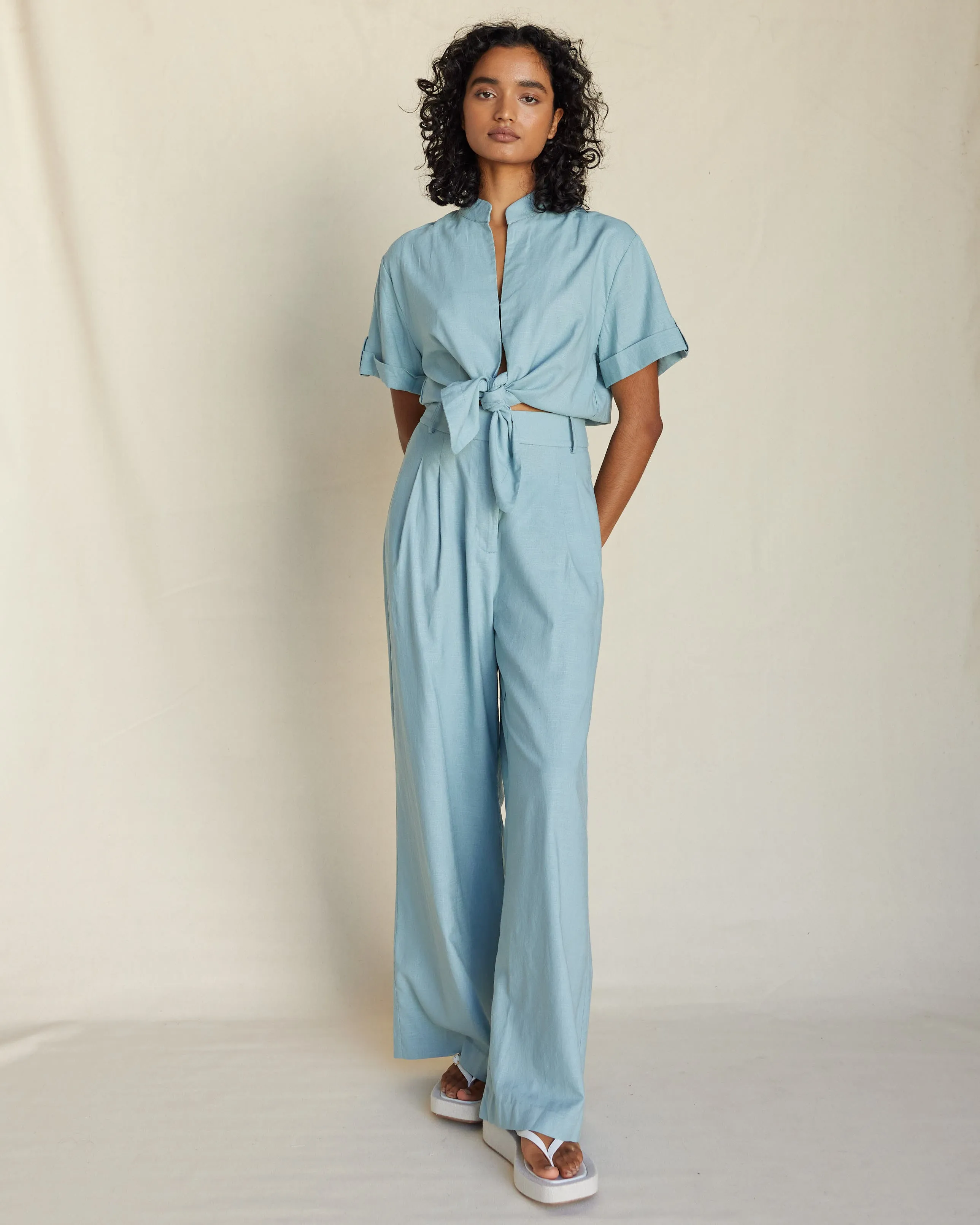 Bridgette Linen Pant - Duckegg Blue