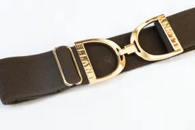 Brown - 1.5" Gold Stirrup Equestrian Elastic Belt