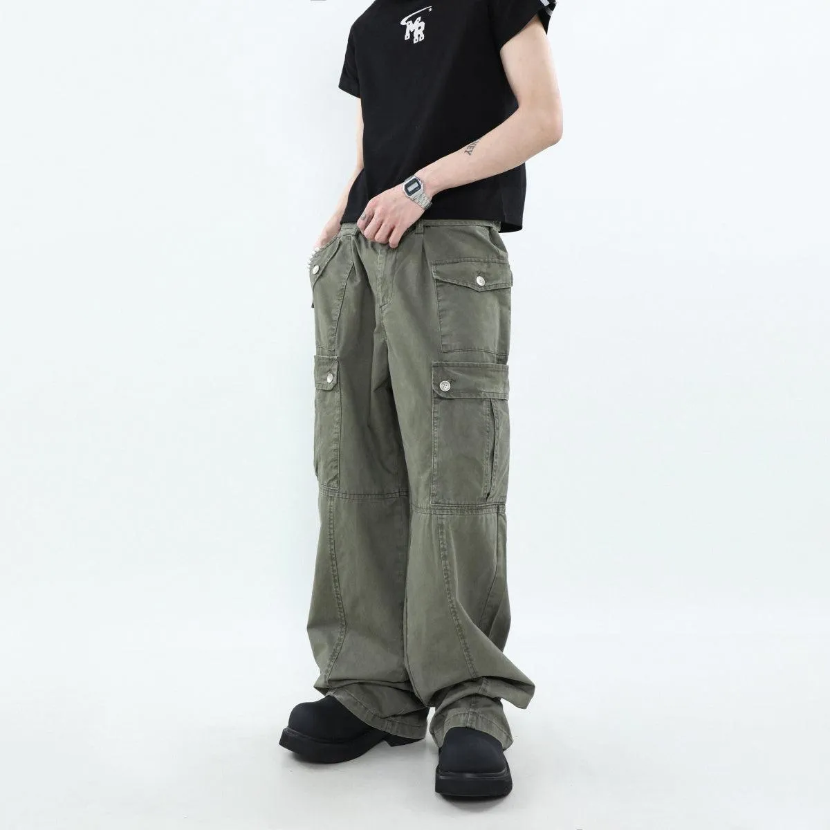 Buckle Belt Cargo Style Pants