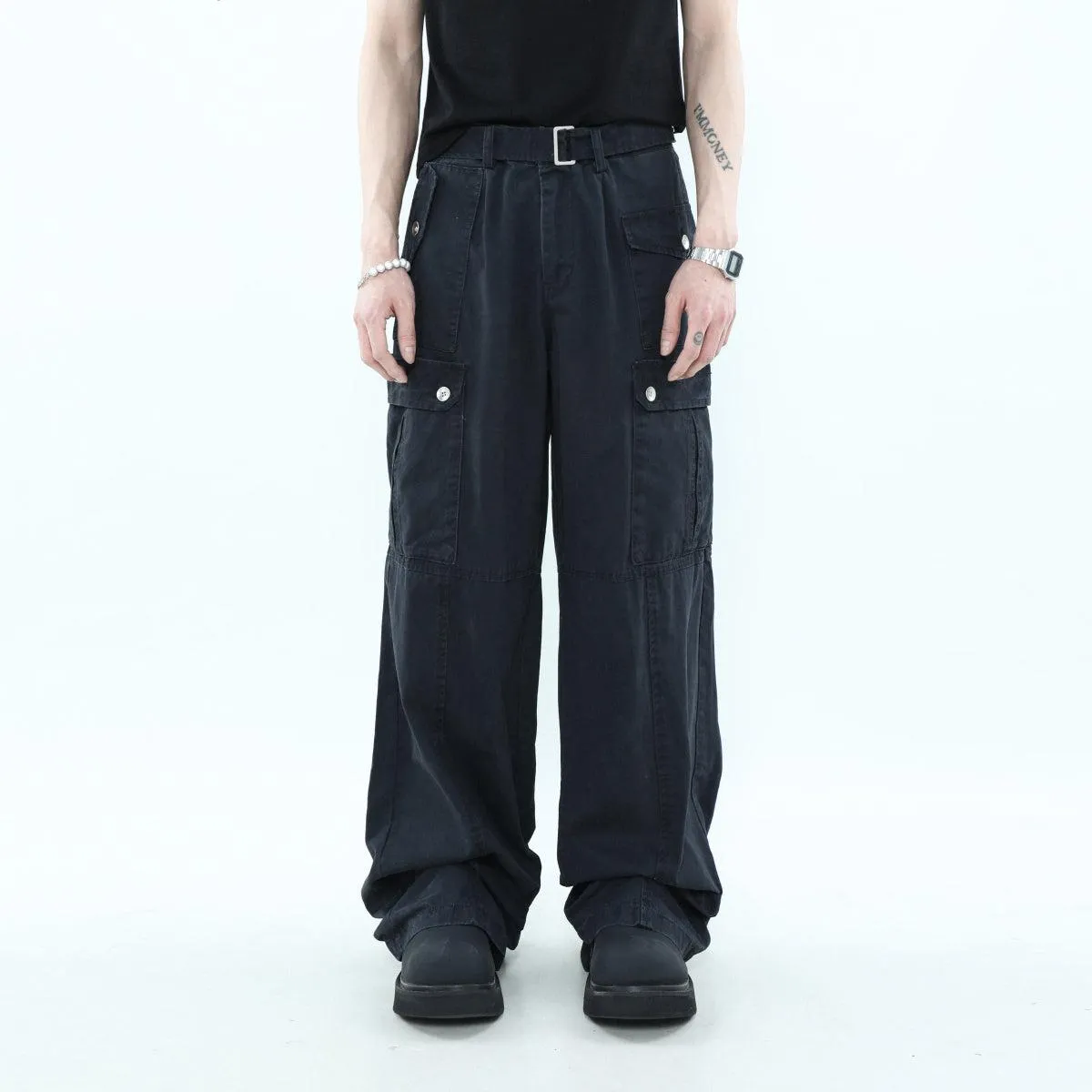 Buckle Belt Cargo Style Pants