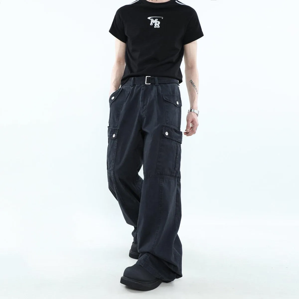 Buckle Belt Cargo Style Pants