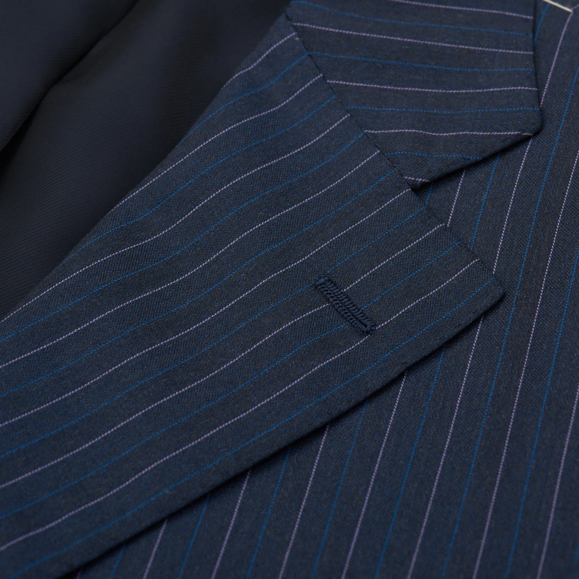 CESARE ATTOLINI Napoli Handmade Blue Striped Wool Suit EU 52 NEW US 42