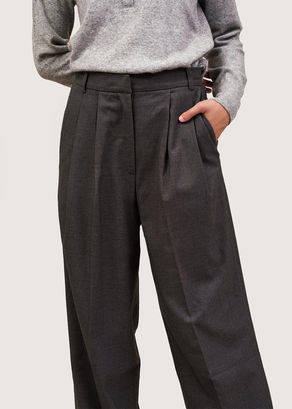 Charcoal Pleat Front Wide Leg Pants