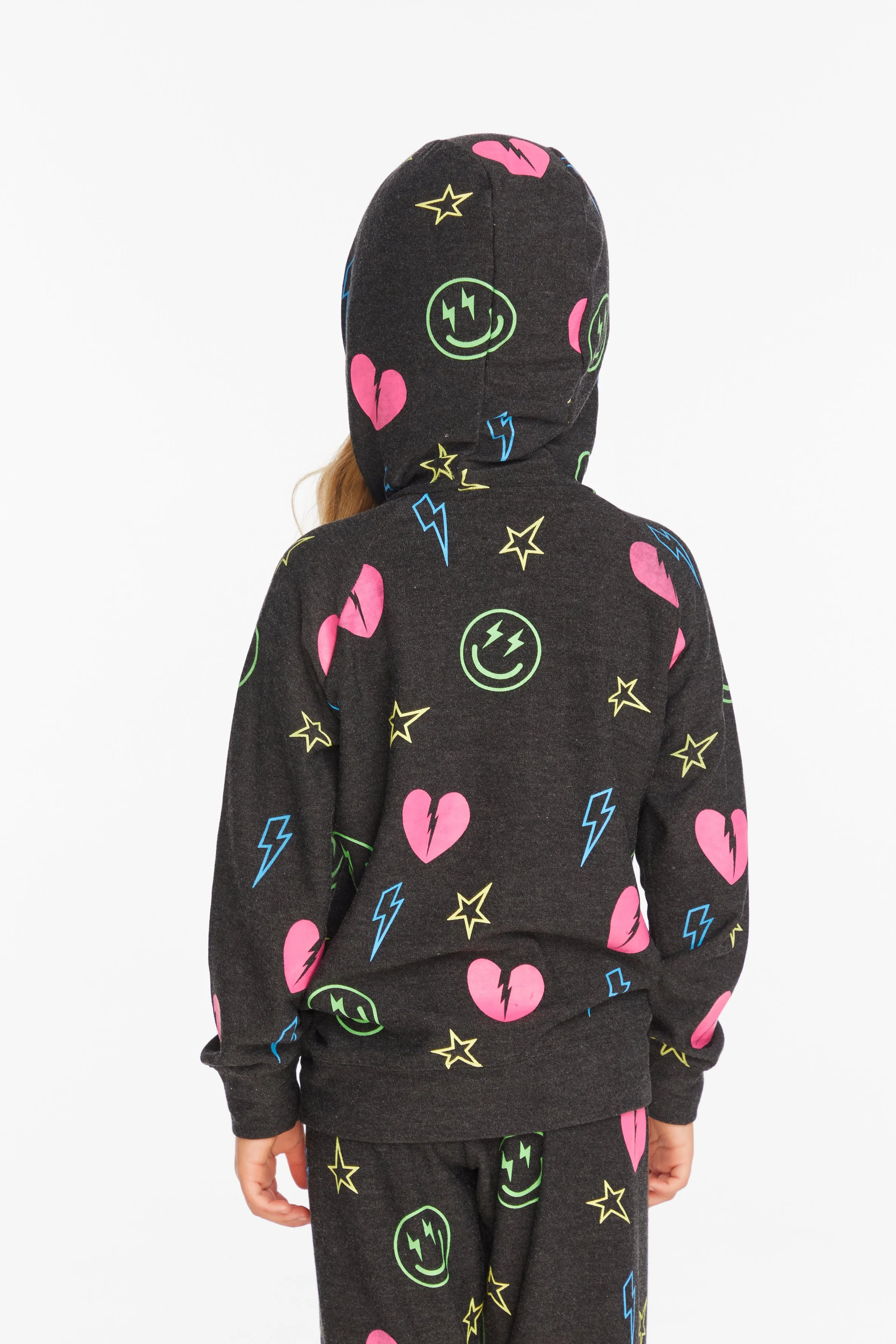 Chaser Neon Heart & Smiles Girls Zip-up Hoodie