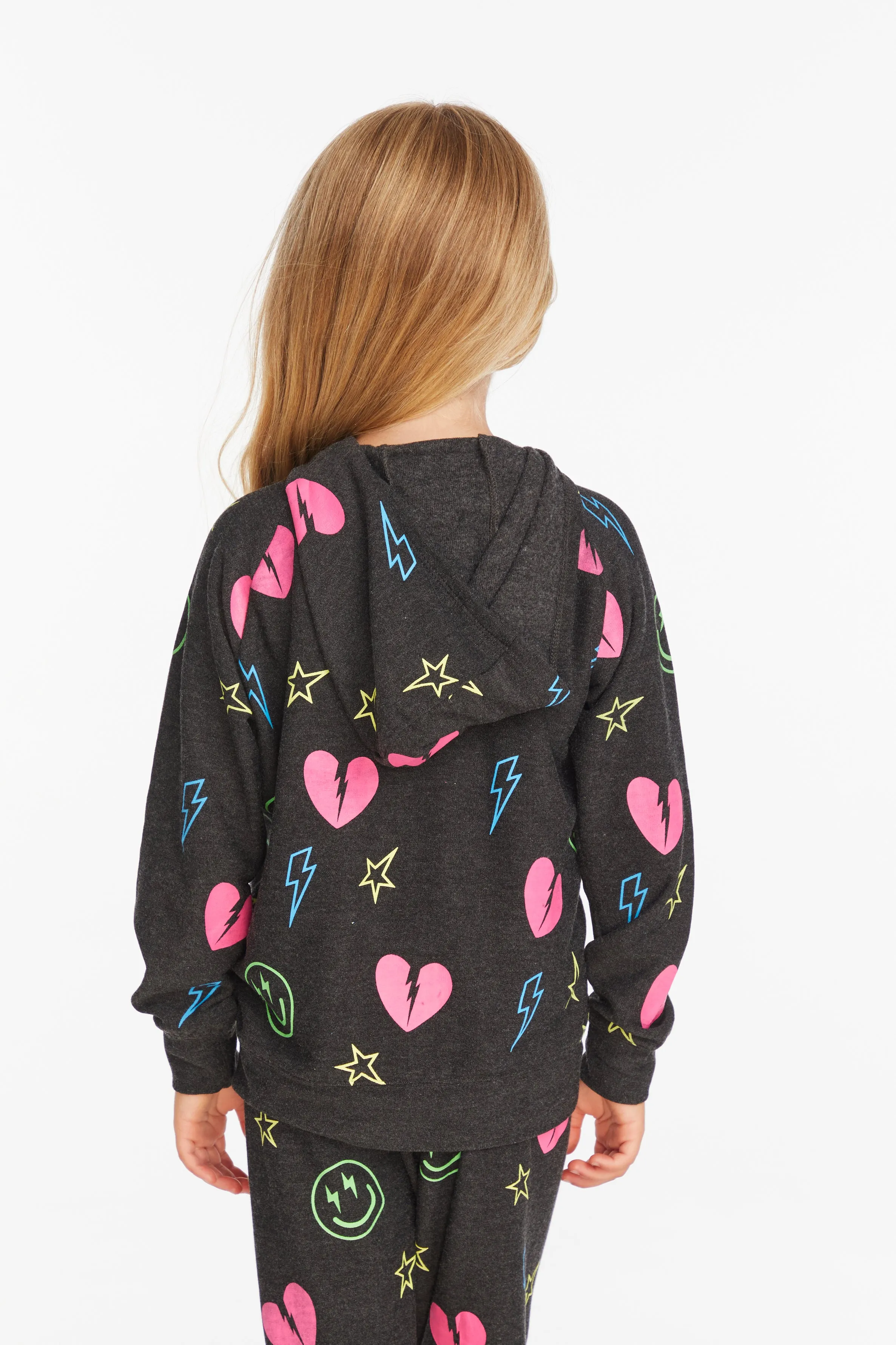 Chaser Neon Heart & Smiles Girls Zip-up Hoodie