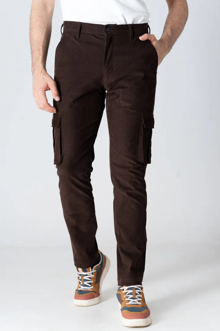 Coffee Brown Corduroy Stretch Cargo Pants