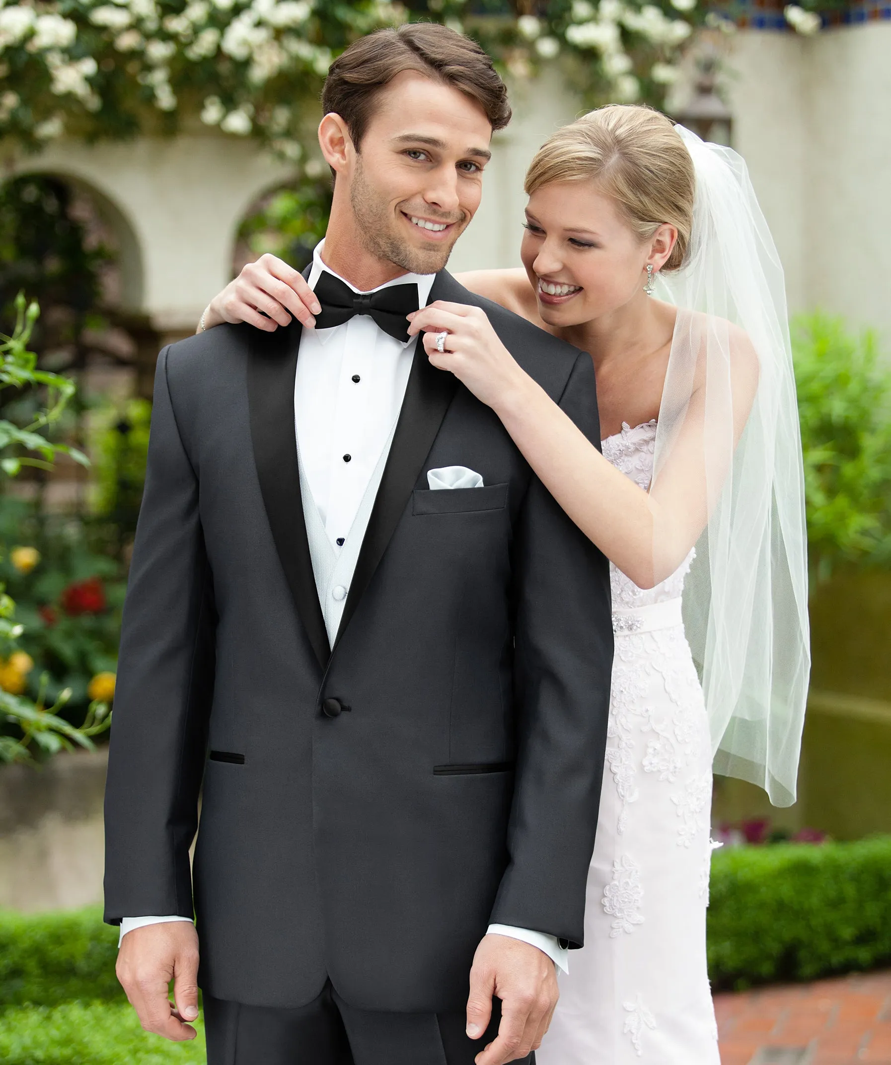 Dark Grey 3 Piece Peak Collar Tuxedo with Black Accents - RENTAL