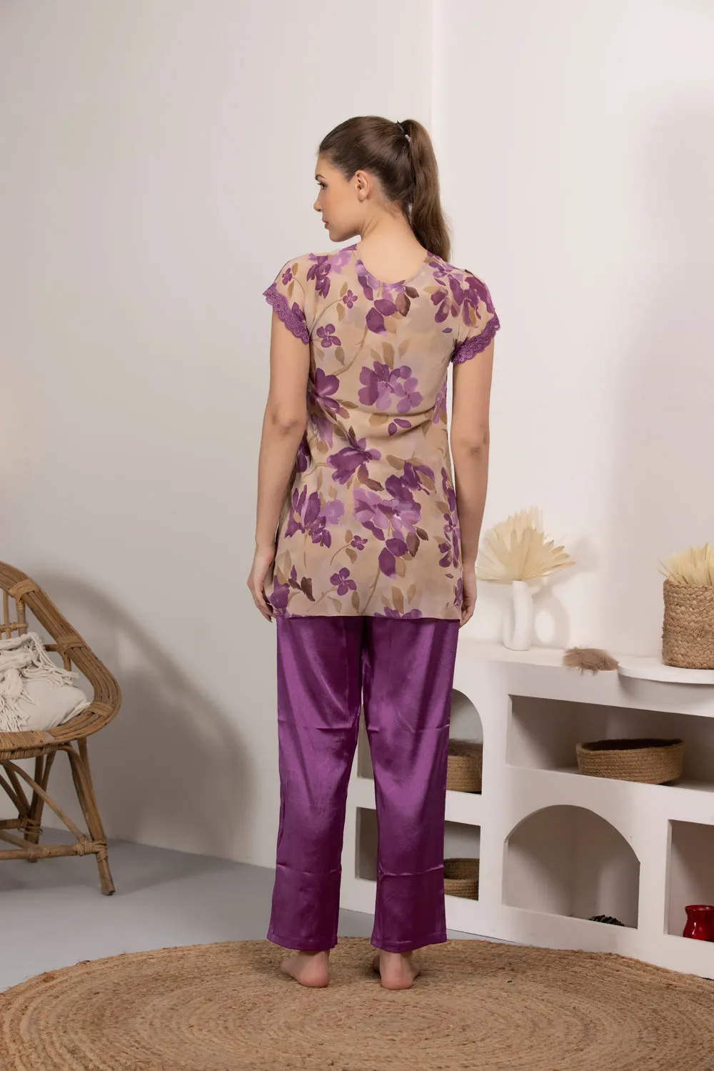 Double chiffon floral Night suit