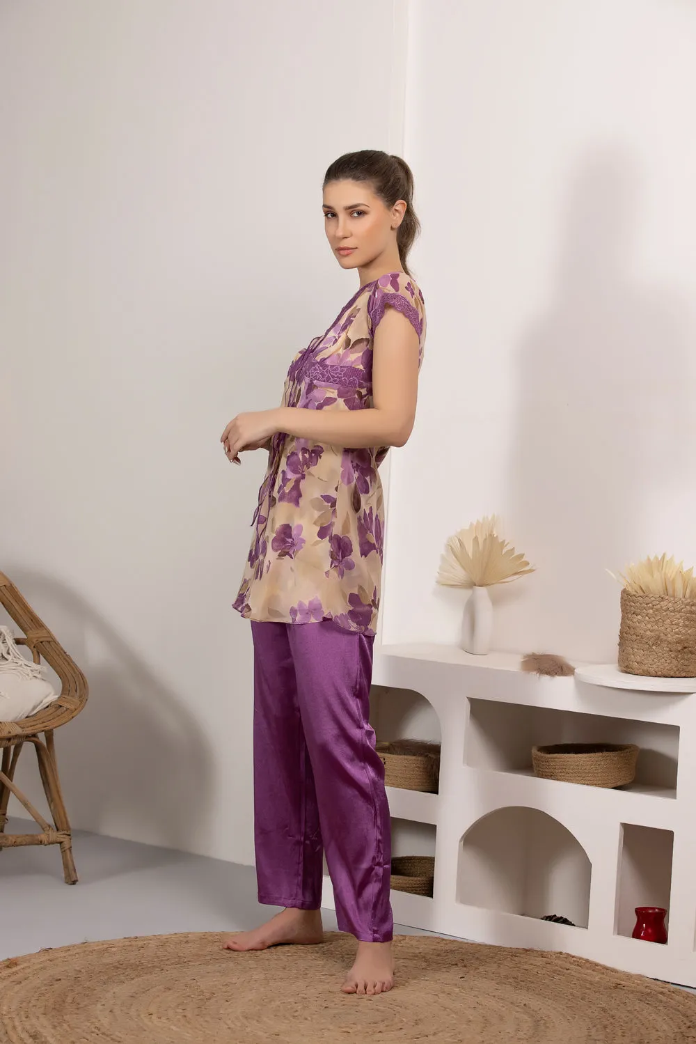 Double chiffon floral Night suit