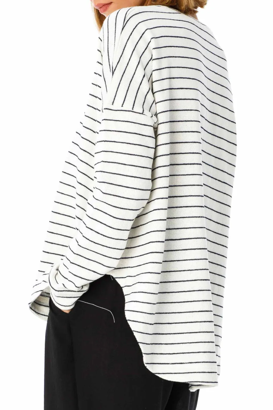 Draw The Line LS White Stripe Relaxed Top