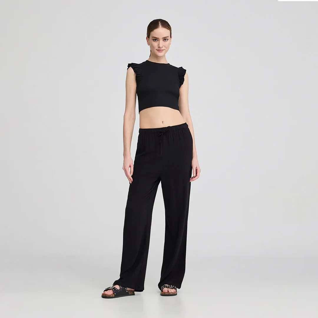 Drawstring Waist Wide Leg Trousers