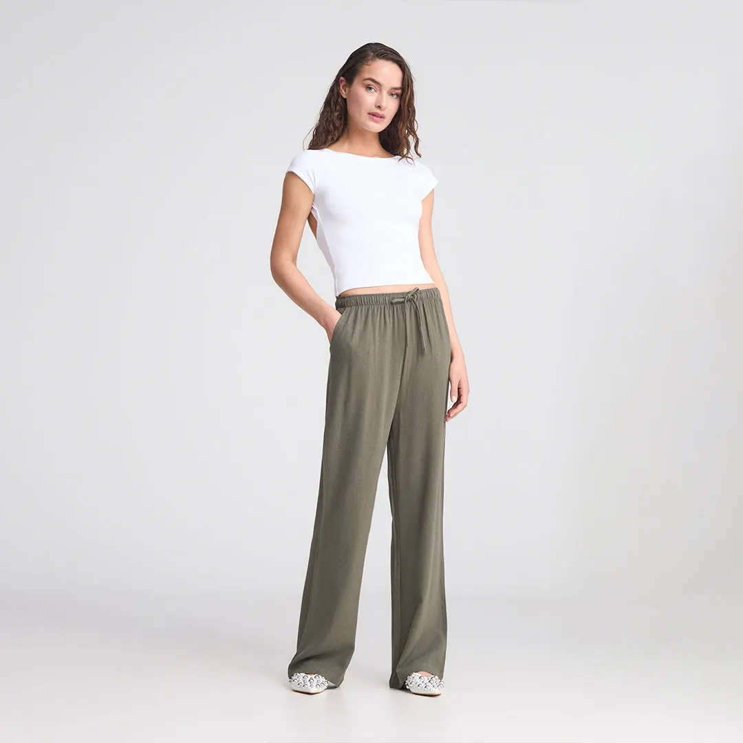 Drawstring Waist Wide Leg Trousers