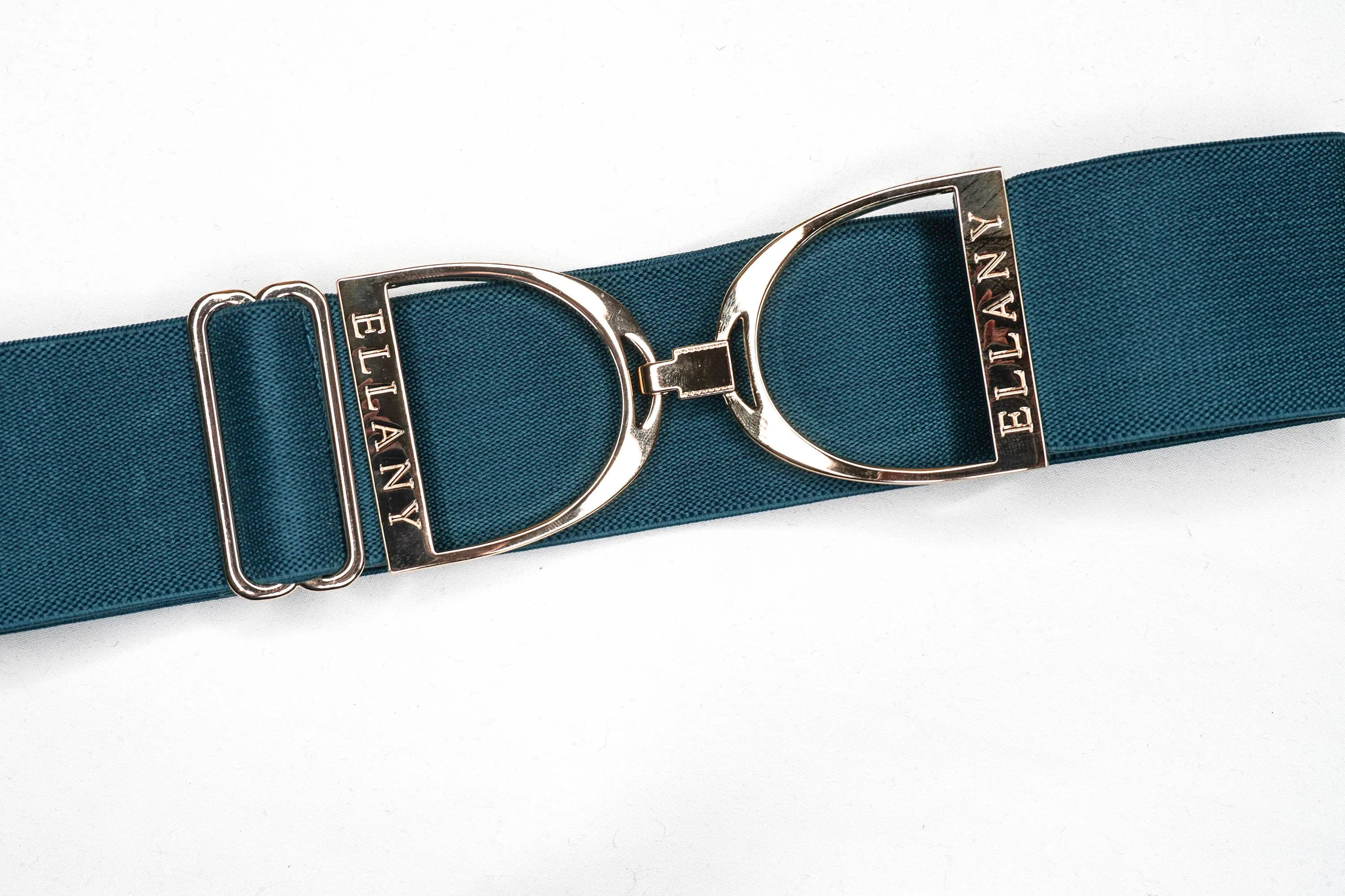 ELLANY - TEAL 2" GOLD STIRRUP ELASTIC BELT