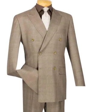 Executive Double Breasted Regular Fit Glen Plaid Suit - Color Tan