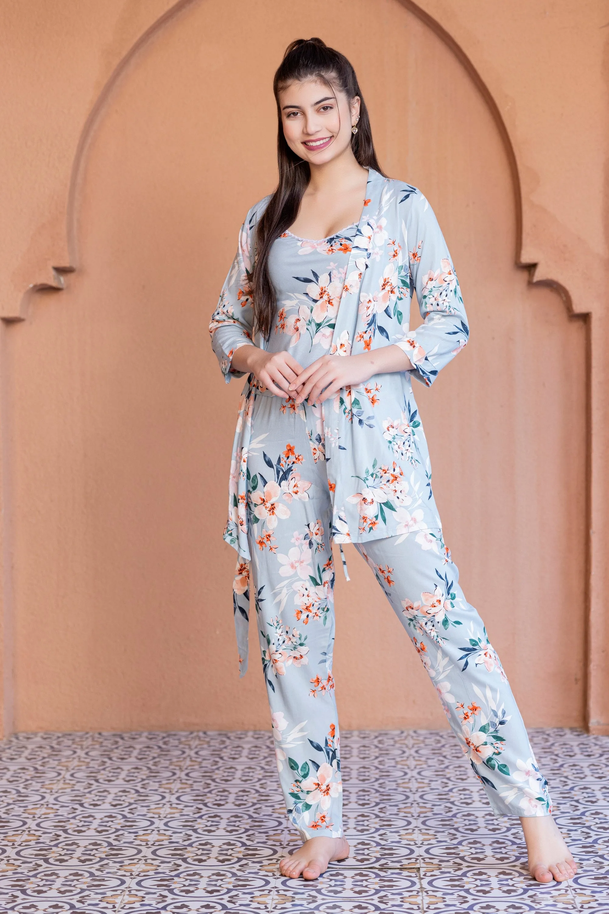 Floral Print pj set with Robe