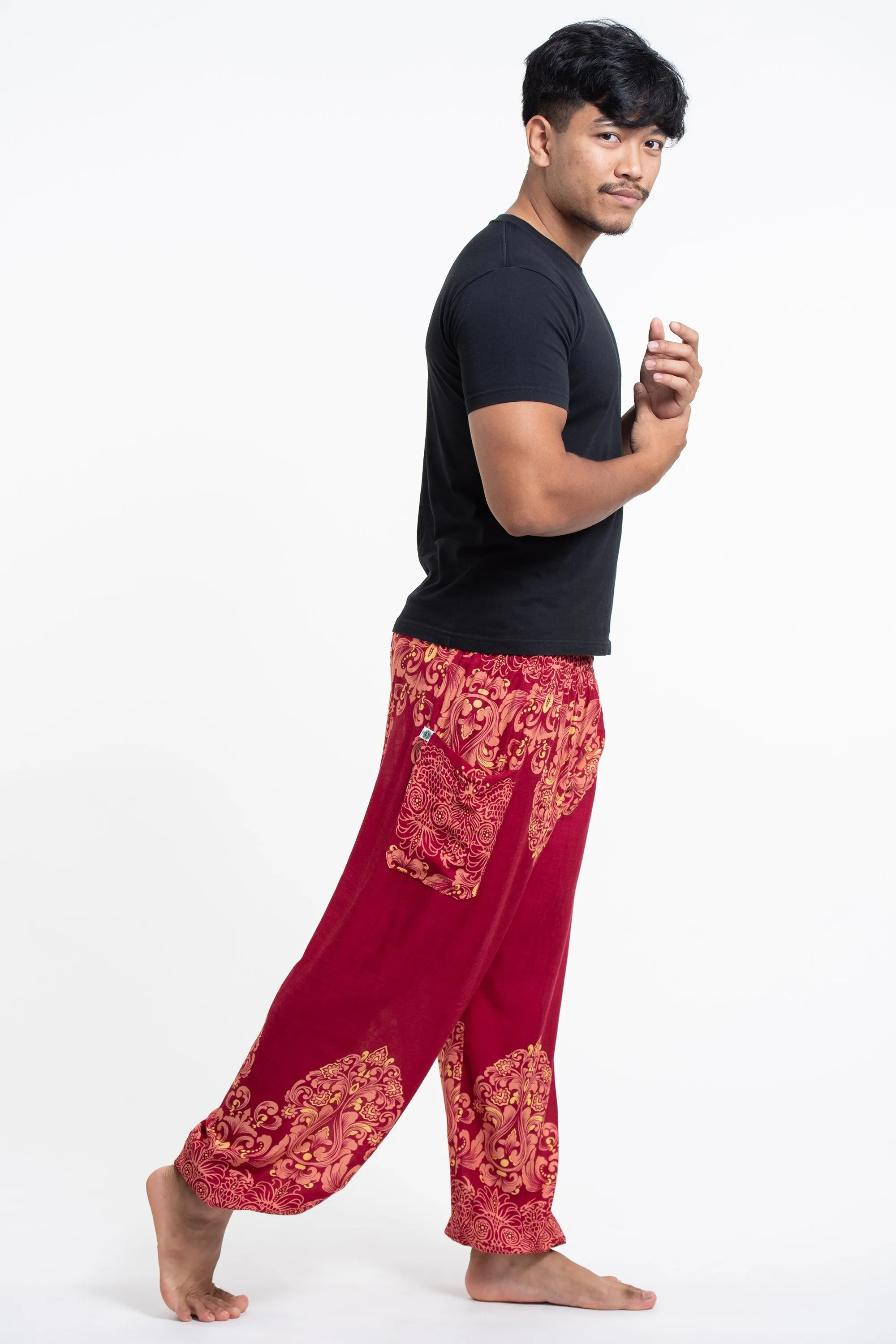 Floral Vines Men's Harem Pants in Red