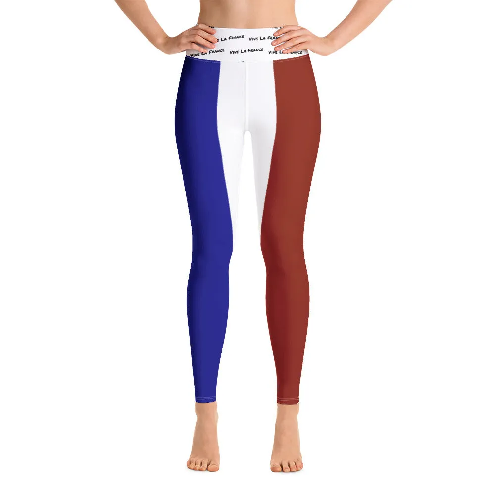 France Flag Yoga Leggings Vive La France With Inside Pocket