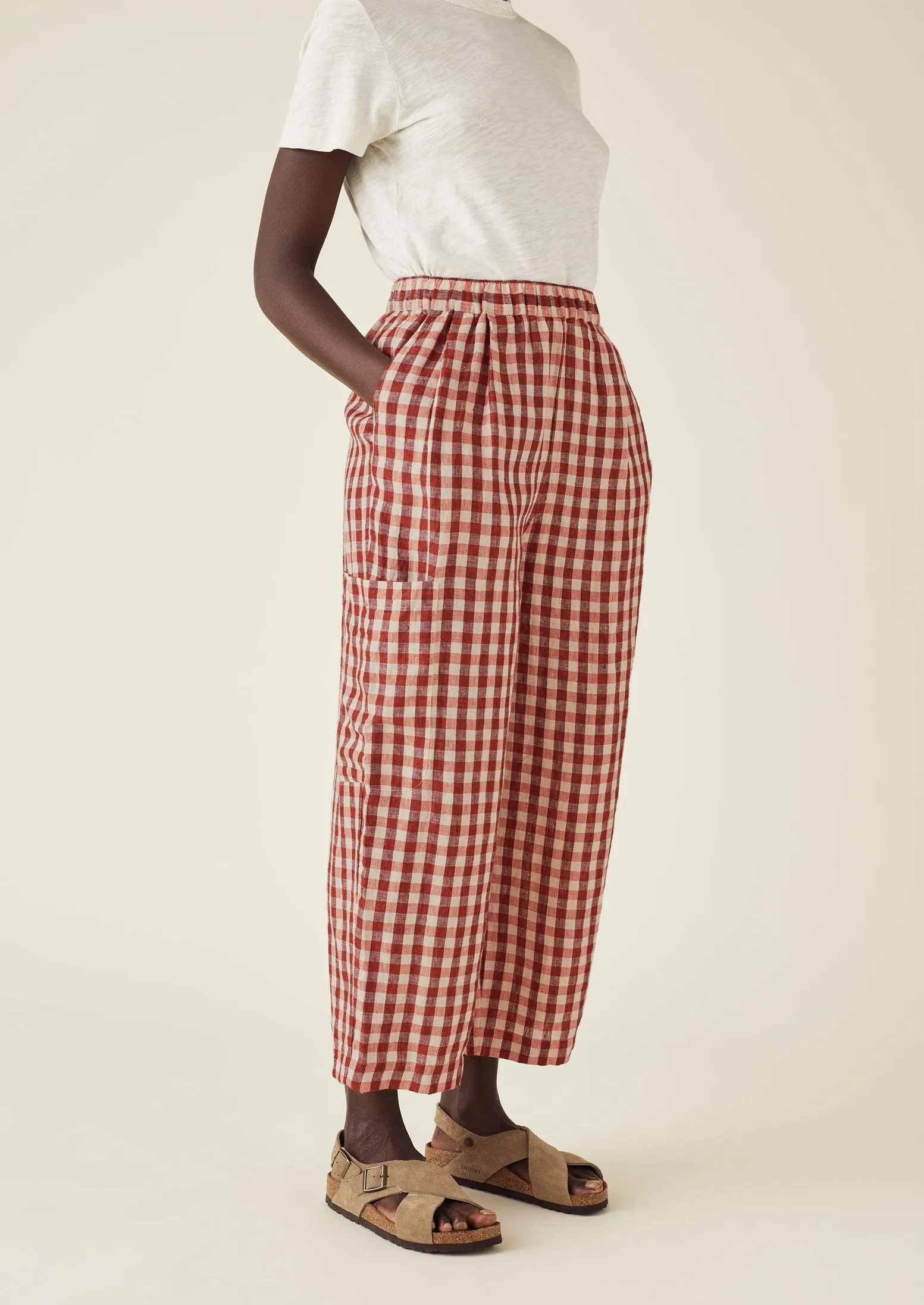 Gingham Linen Patch Pocket Pants | Blush