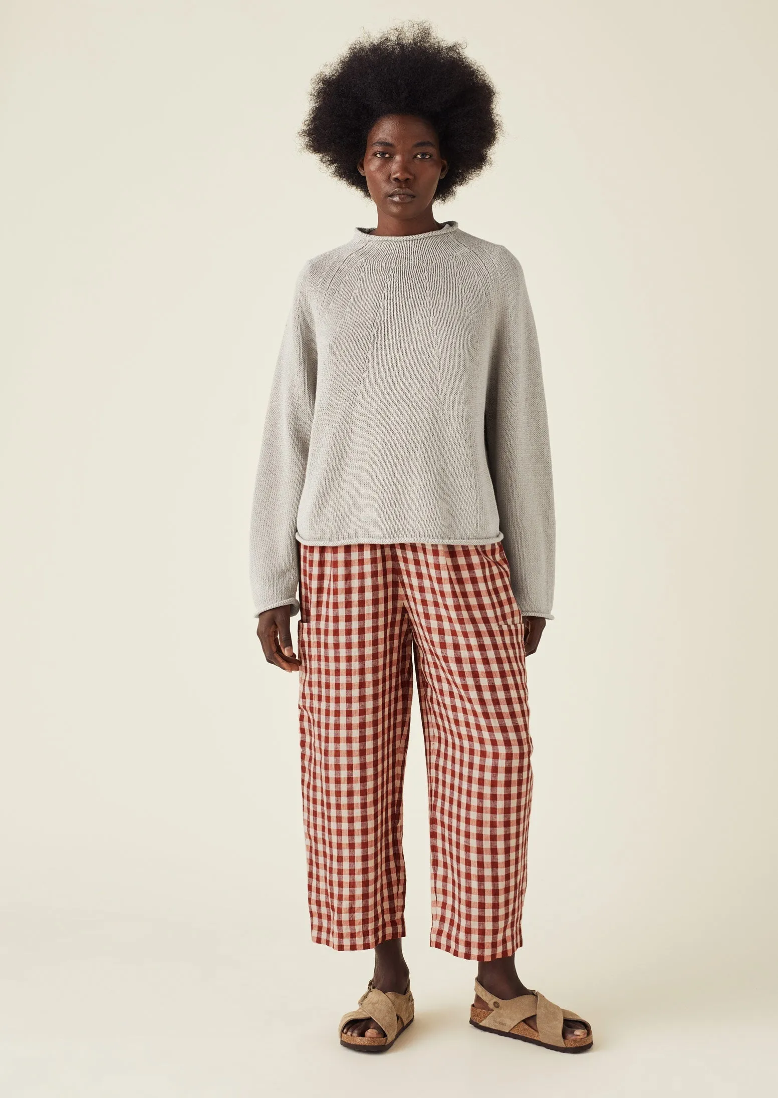 Gingham Linen Patch Pocket Pants | Blush