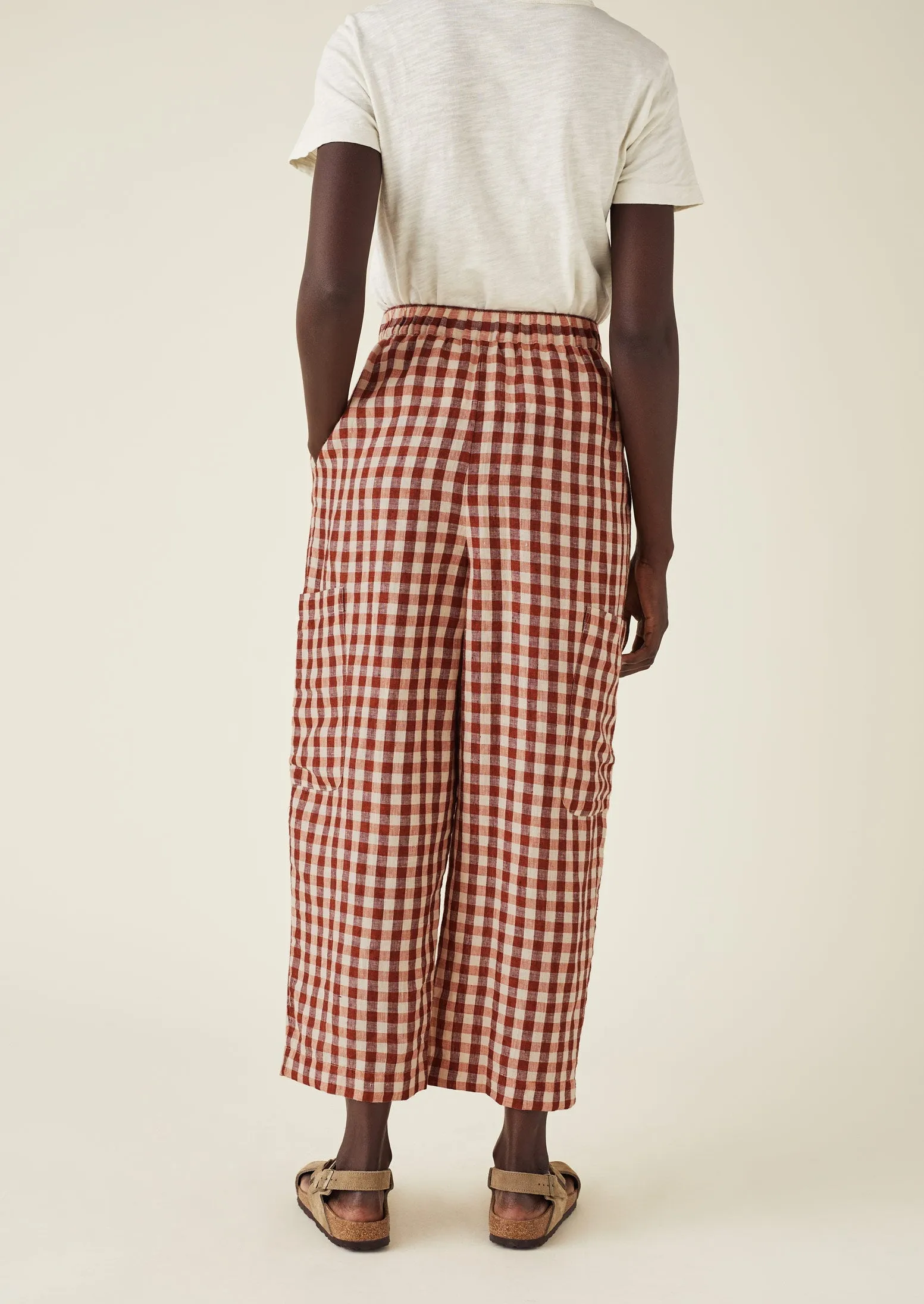 Gingham Linen Patch Pocket Pants | Blush